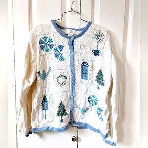Blue & White‎ Christmas Snowflakes & Birds Sweater size XL Christopher & Banks